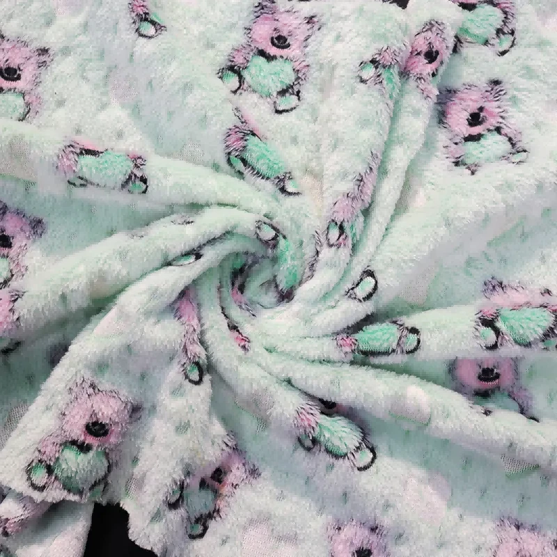 Præget Teddy Bear Printet Coral Fleece Stof
