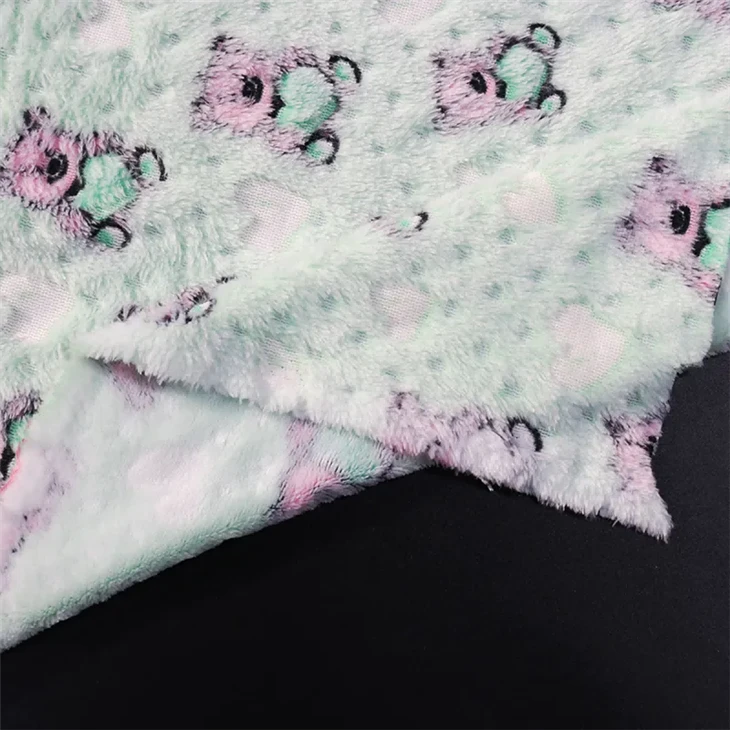 Embossed Teddy Bear Printed Coral Fleece Fabric Free Sample