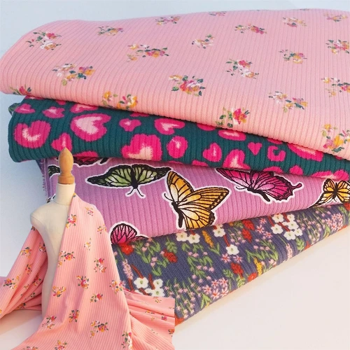 Jacquard print rib stof