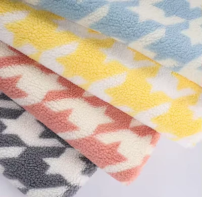 Houndstooth sherpa lam pels fleece stof