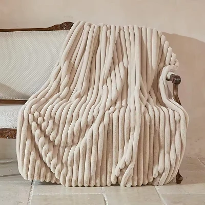 Striped Rabbit Hair Covered Blanket