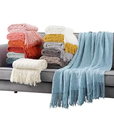 Tassel Jacquard strikket tæppe
